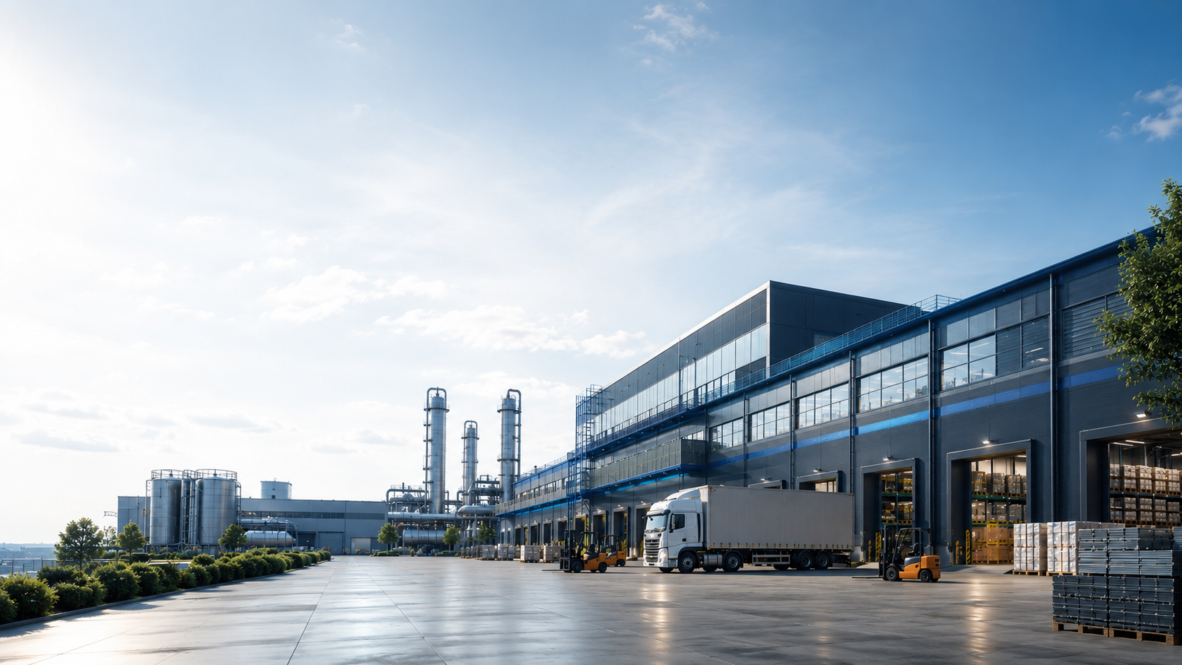 Modern manufacturing facility with automated logistics